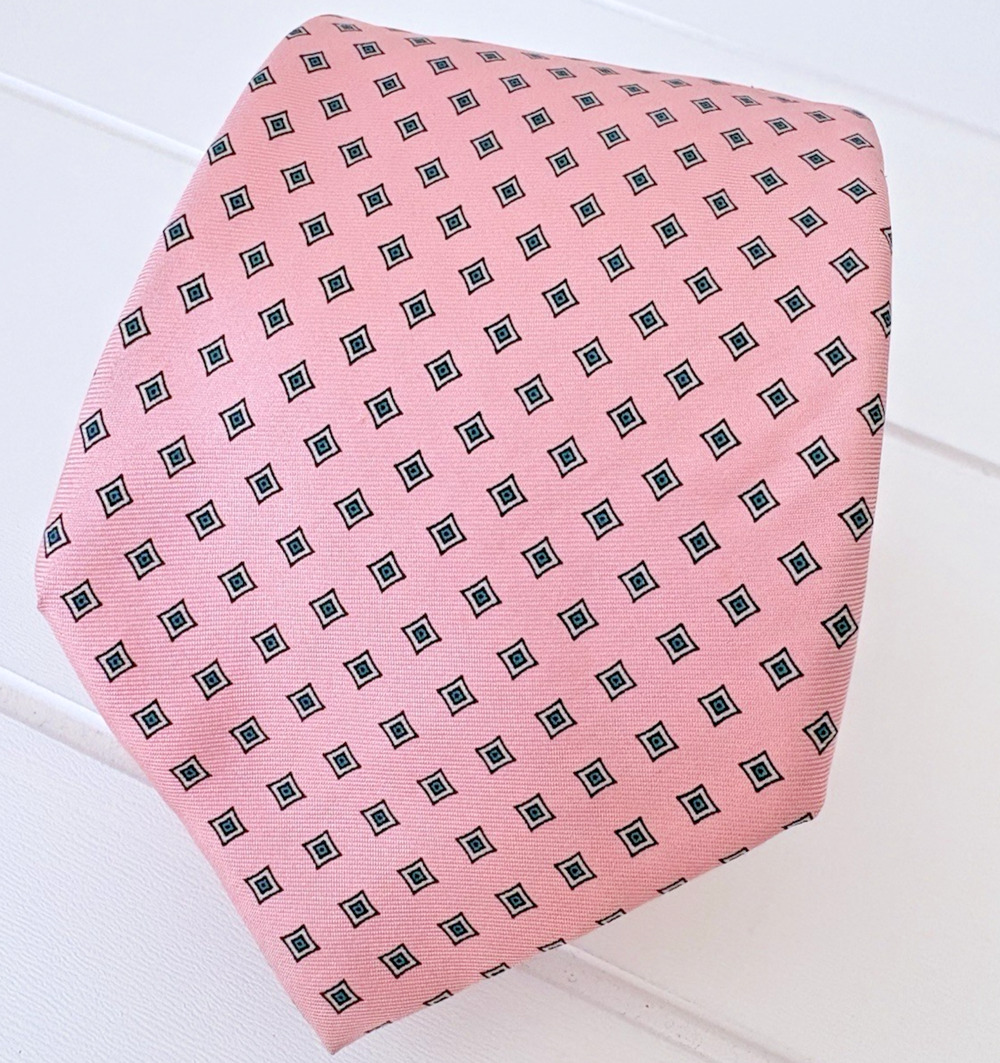 VTG State Street Jordan Marsh Silk Tie‎ Pink Teal Diamond Made in Italy 3" 57.5"